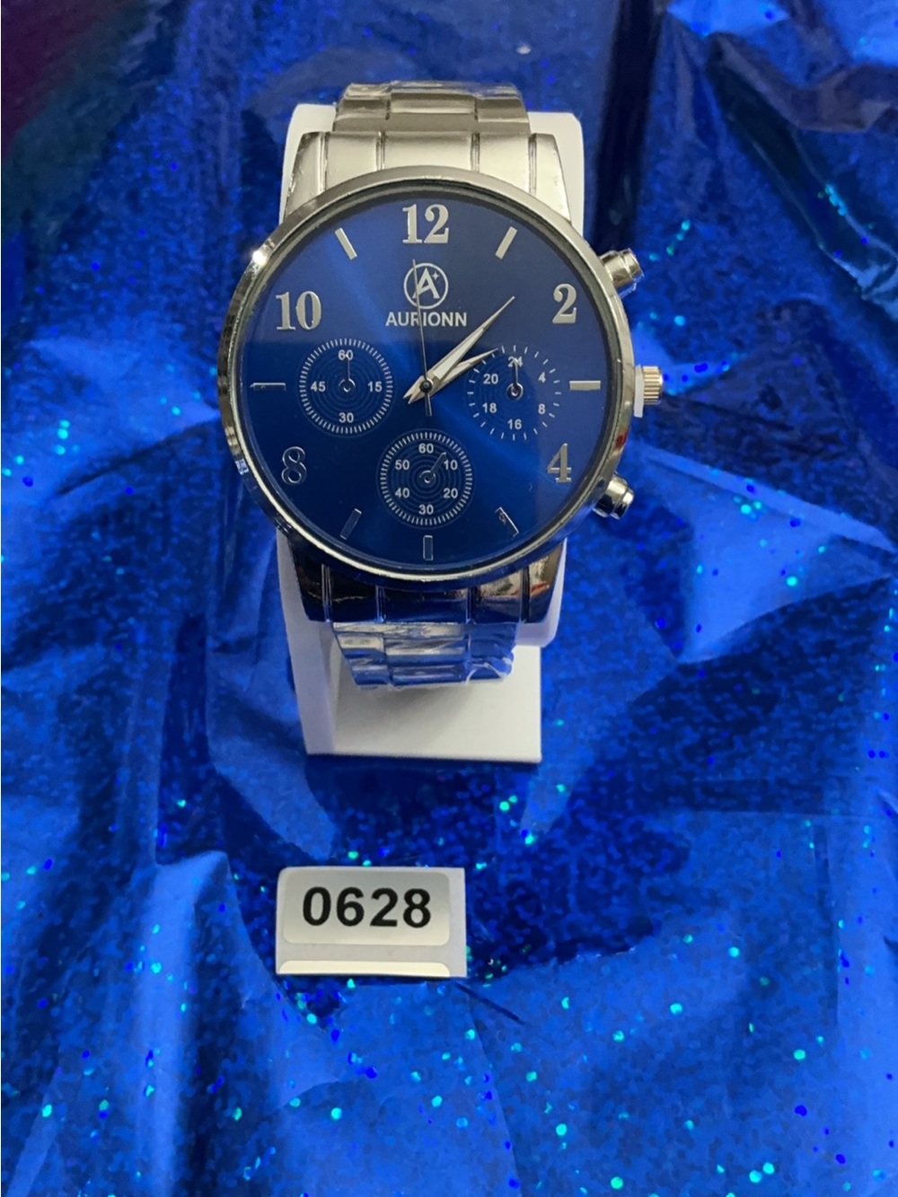 Men's Silver Bracelet Watch with Blue Dial